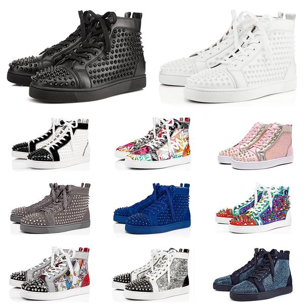 

2019 designer shoes for men women fashion spike sneakers triple black white blue red suede leather mens trainer flat bottoms luxury shoes