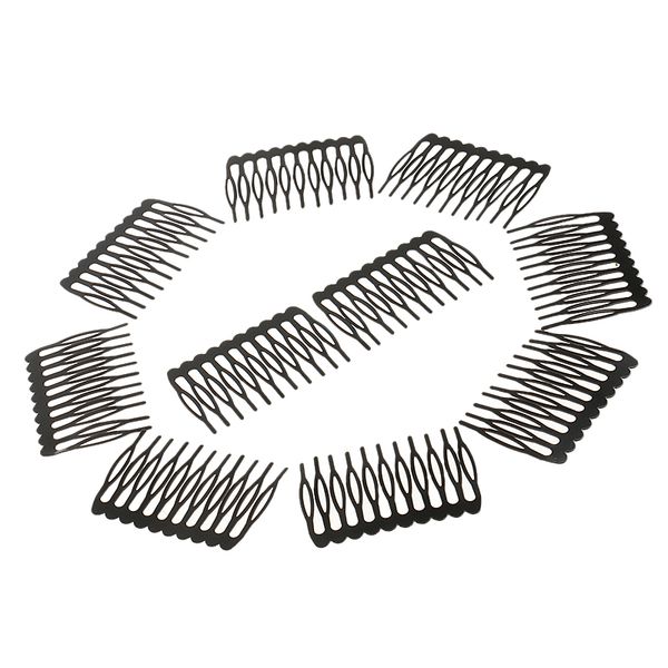 

10 pieces 10 teeth metal black wig combs hair pins clips diy for women beauty, Silver