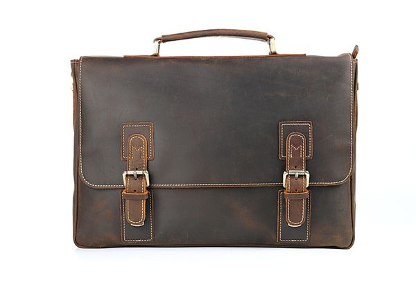 

vintage crazy horse briefcases men 100% really genuine leather messenger bags 15" laphandbags cow leather business bag