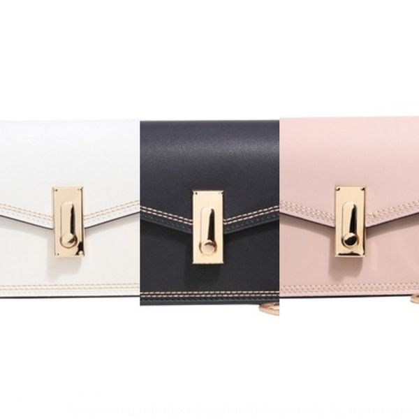 

embroidery line organ female 2020 summer tide lock small square chain female bag lock buckle oblique leather small square bag, White