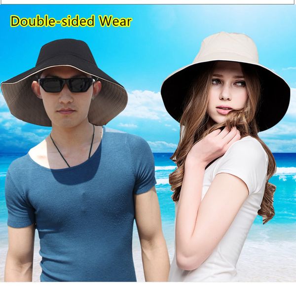 

sun hat women summer outdoor upf50+ beach sunscreen bucket cap couple folding windproof double-sided foldable caps fisherman hat, Blue;gray
