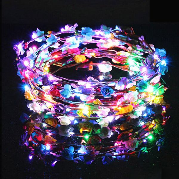 

2019 led light flower wreaths bohemia style wedding party bride children headwear decor glow floral crown beach holiday garland