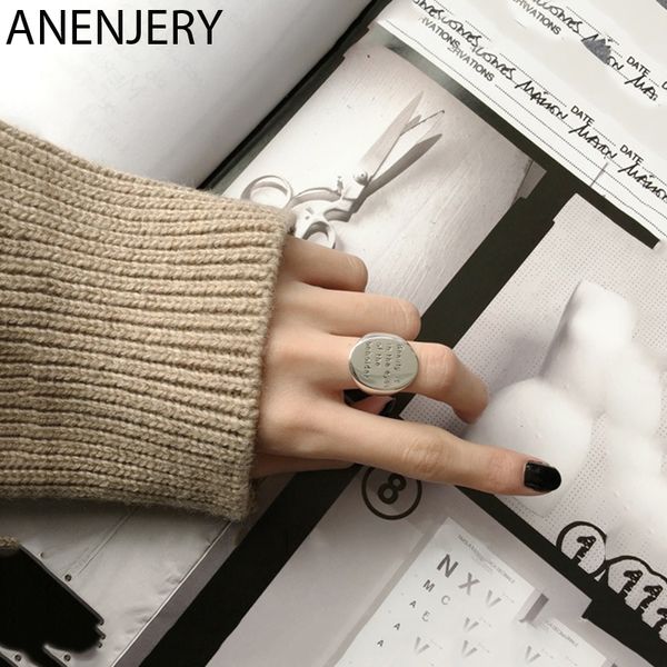 

anenjery minimalist smooth round letter open finger rings 925 sterling silver fashion ring for women men jewelry gifts s-r743, Golden;silver