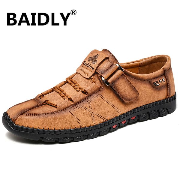 

split leather shoes genuine leather men loafers soft men casual shoes slip on flats classic moccasins big size, Black