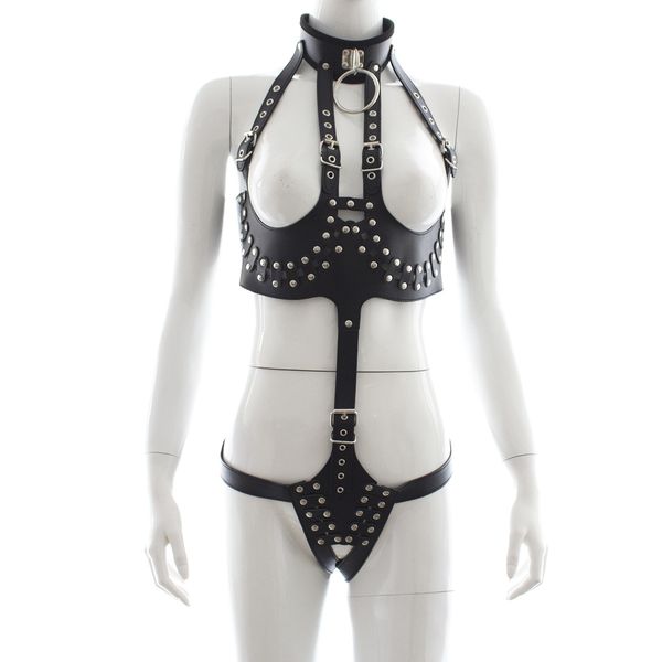 

underwear bondage exposed breast costume black leather rivets cosplay queen clothes toys for bondage sm, Red;black