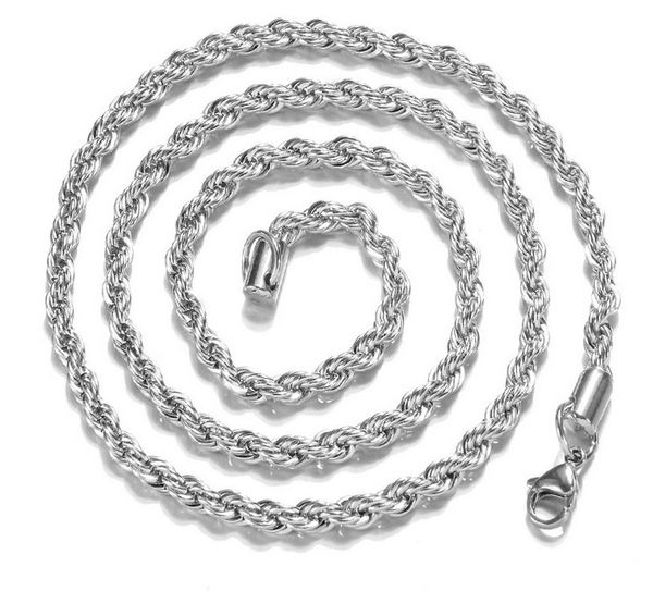 

2021 new arrival 925 sterling silver necklace chains pretty cute fashion charm 3mm twisted rope chain necklaces jewelry 16-24 inches, White