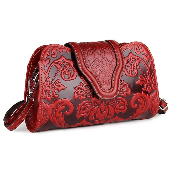 

genuine leather shoulder bag embossed floral women handbag chinese style cow leather bags for women 2020 new real bag