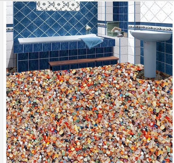 

colorful cobblestone 3d floor tile painting waterproof wallpaper for bathroom wall