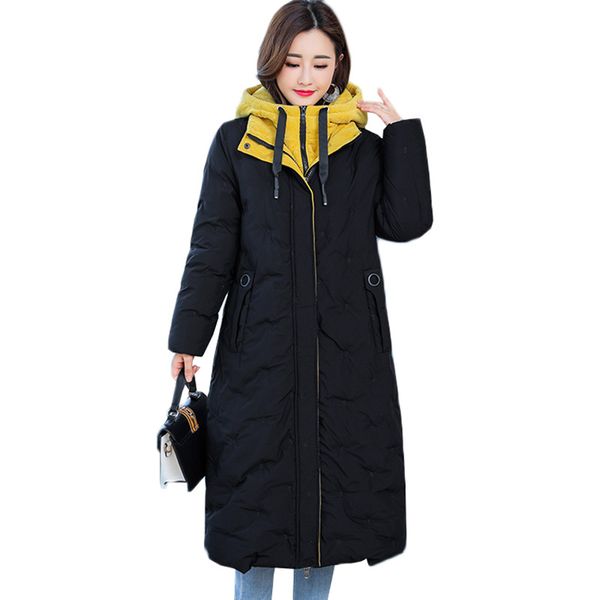 

new winter long down cotton jacket coats woman parkas thicken warm hooded cotton padded outerwear plus size 5xl women clothing, Black