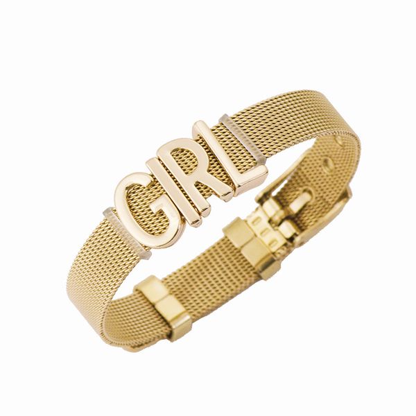 

keeper group combine bracelet girl letter stainless steel watchband, Golden;silver