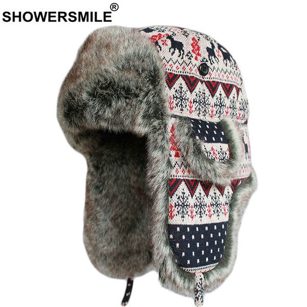 

showersmile russian ushanka hats women bomber hats with earflap soviet female winter snow christmas ladies warm fur trapper hat, Blue;gray