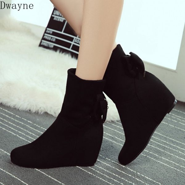 

2020 new suede heightening ankle boots bow high heel ankle boots women, Black