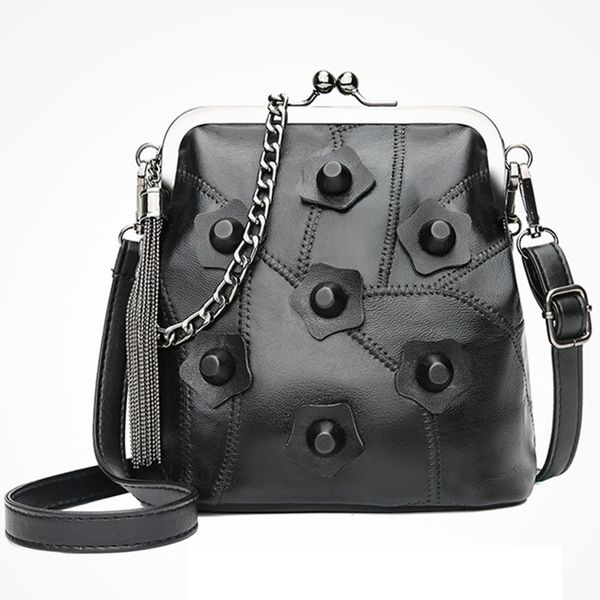 

mini chain sheepskin women shoulder bags solid rivet tassel crossbody bags casual handbags