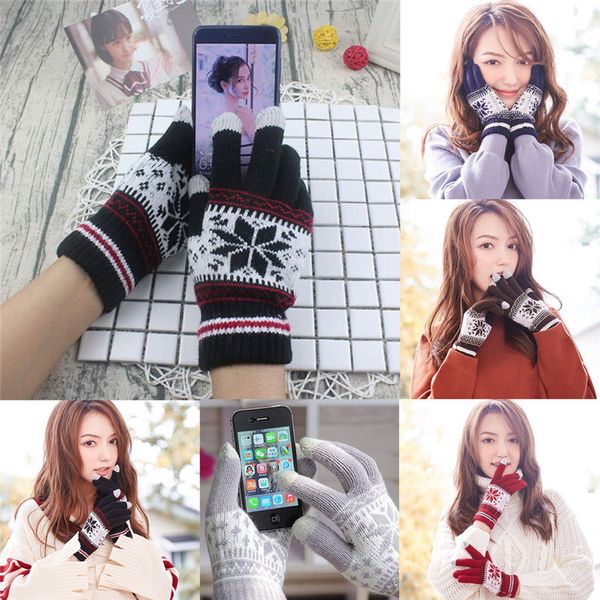 

stretch snow knitted gloves for womens men heart snowflake mittens use smartphone screen gloves wool-knit warmer chirstmas luvas, Blue;gray
