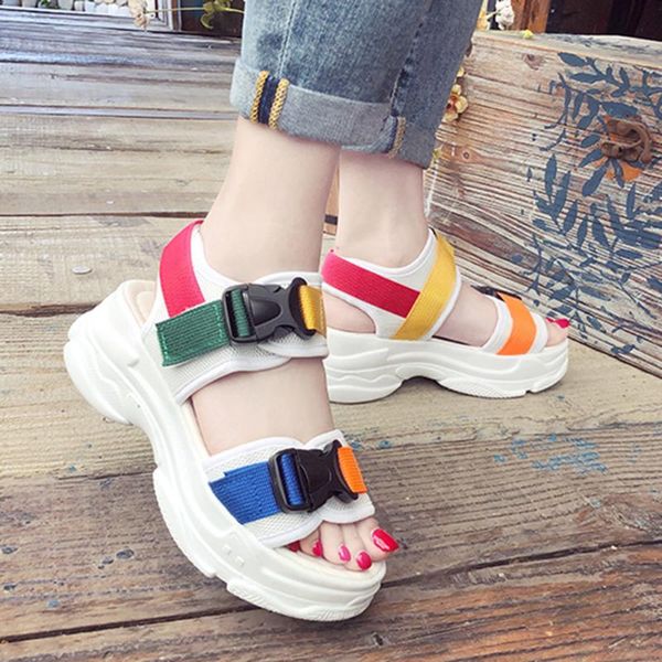 

sagace shoes new fashion women peep toe wedges shoes sandals ladies casual comfortable mix color platform sandals dropship may28, Black