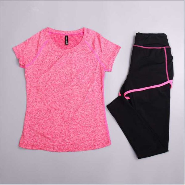 

running sets summer seamless yoga set women t-shirts fitness jogging sportswear clothing sports suit, Black;blue