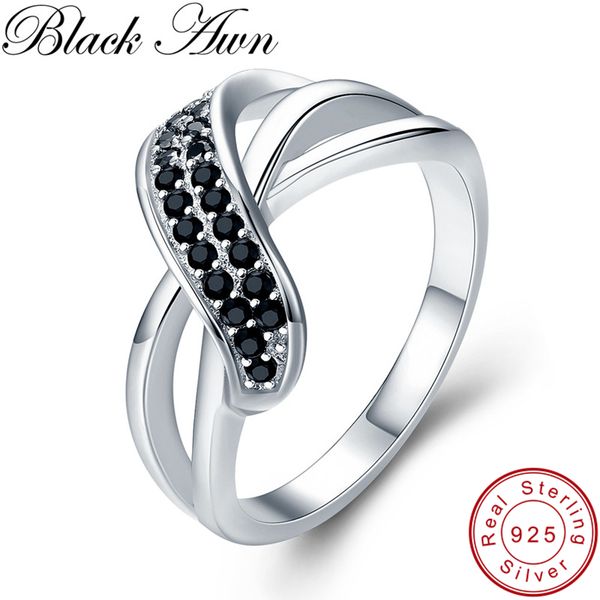 

black awn] real 100% 925 sterling silver ring finger black spinel leaf wedding rings for women sterling silver jewelry g036, Golden;silver