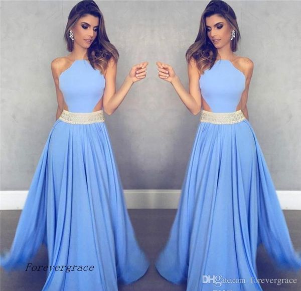 

2019 open back light blue evening dress modest sleeveless cutaway sides long formal party gown custom made plus size, Black;red