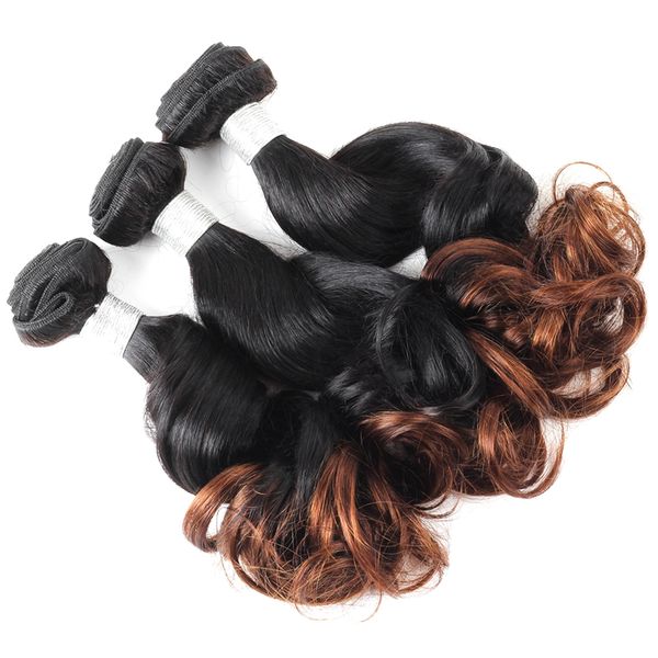 

bouncy curly 3 tone ombre brazilian human hair bundles 12"-24" t1b/4/30 remy peruvian human hair extensions ing, Black