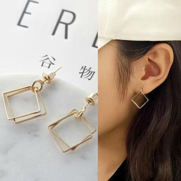 

retro jewelry minimalist geometric hollow square earrings earrings simple temperament korean, Golden;silver