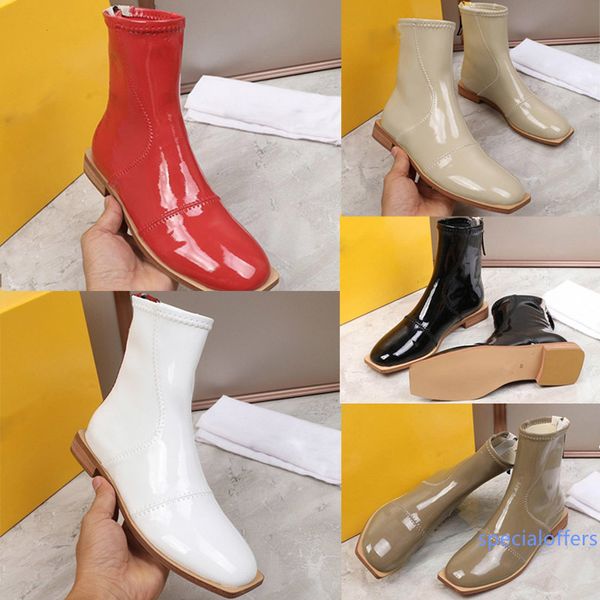 

designer women boots glossy neoprene low ankle boots genuine leather fashion ladies splicing martin boots 2019 new luxury booties, Black