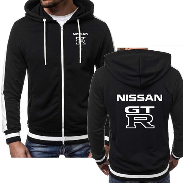 

men hoodies spring autumn fleece cotton zipper jacket hoodie fashion gtr car logo sweatshirt hoody hiphop harajuku male clothing, Black