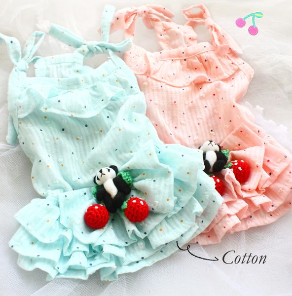 

dog apparel clothes pet dresses dot panda strawberry cotton linen for summer breathe y nice and cool comfortable