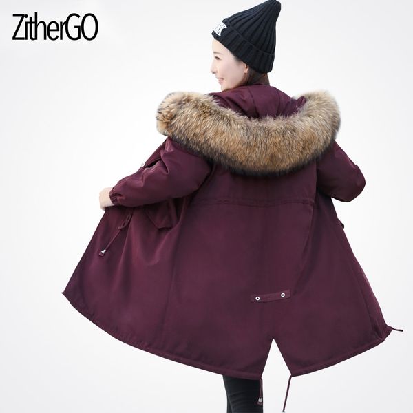 

zithergo 2018 winter jacket women fur hooded long parkas coats cotton padded winter coat lady outerwear, Black
