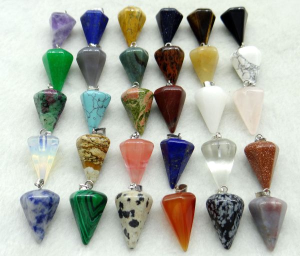 

natural stone opal quartz crystal tiger eye lapis turquoises charms pendant for diy jewelry making necklace accessories 24pcs, Silver