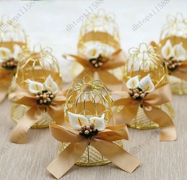 Hot Sale Christmas Unique Simple Golden Metal Birdcage Box Candy Boxes Wedding Events Christmas Valentines Gift Favor Wedding Girts Wedding Favor Gift