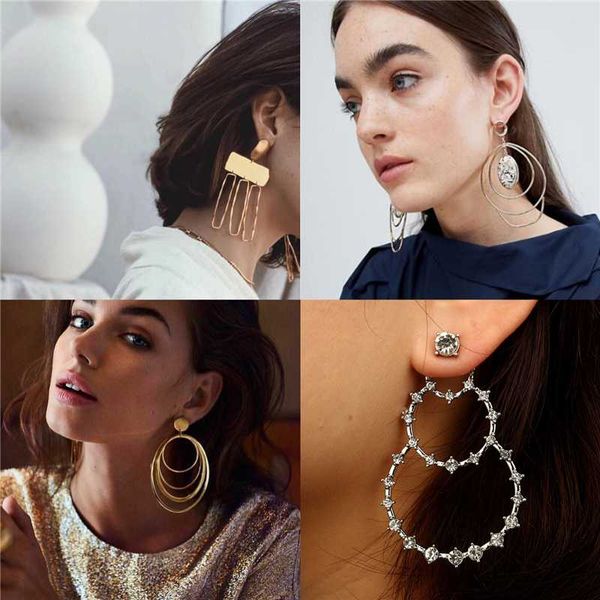 

luokey creative temperament exaggerated statement hoop earring for women gold color alloy large round circle earings jewelry new, Golden;silver