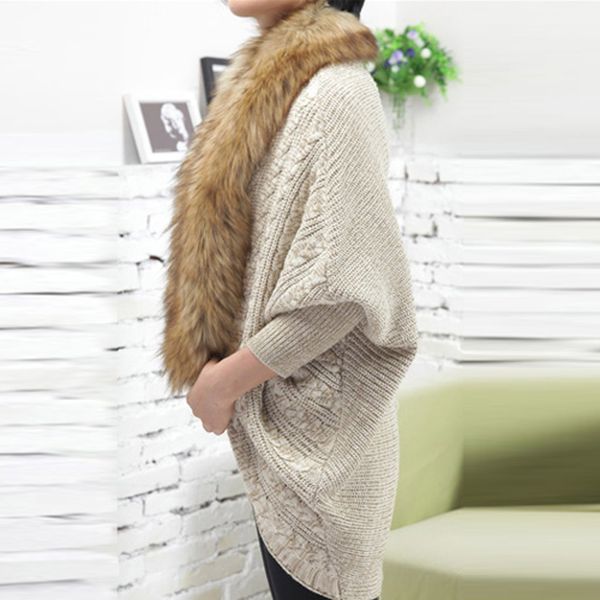 

women's sweater women loose fur collar sweater batwing sleeve knit sweater women fur collar coat women elegant cropped, White;black