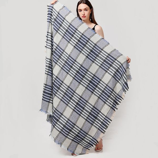 

striped scarf women 2020 new winter cashmere scarves square shawls for lady wraps knit blanket foulard bandana neck warm scarfs, Blue;gray