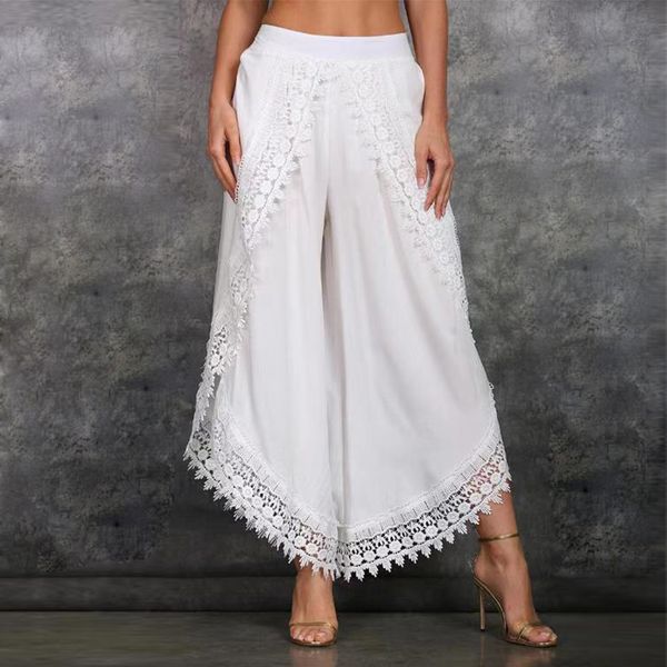 

pants women black high waist women pants causal plus size wide leg elastic harem elegant trousers lace dance, Black;white
