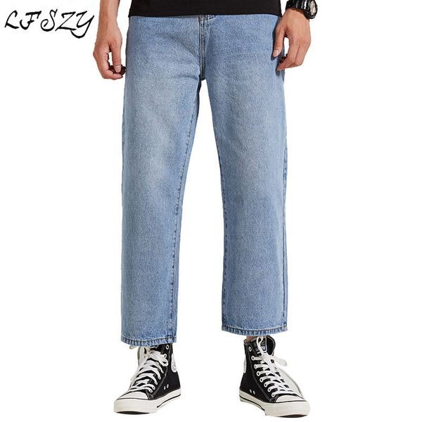 

jeans men 2019 spring new trend loose jeans men's streetwear fashion large size straight blue more size 28-36