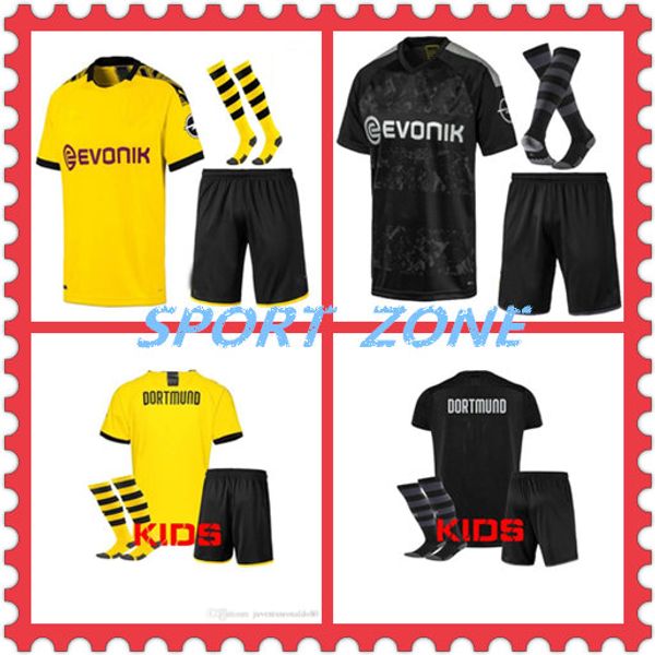 

19 20 borussia dortmund soccer jersey hazard 2019 2020 football shirt sancho reus hummels brandt paco delaney men + kids kit uniforms, Black