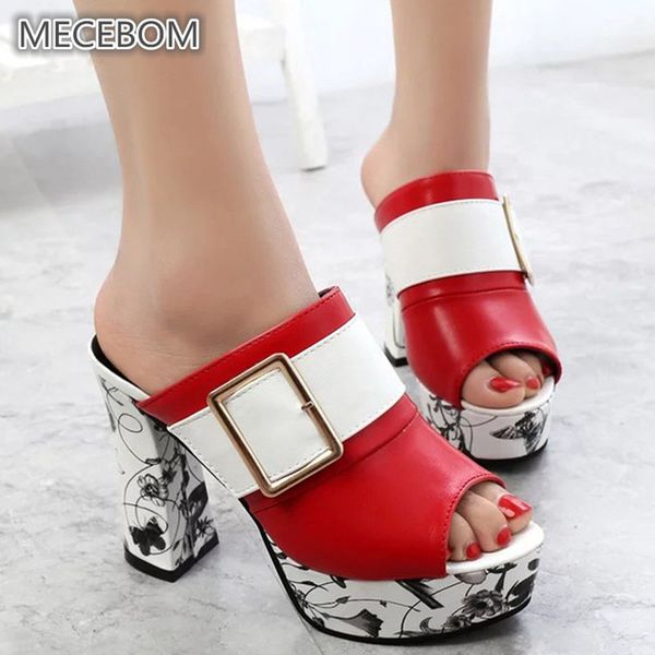 

spring women leather high heel pumps ladies mules ethnic flower floral wedges party shoes platform open toe sandals slipper 936w, Black