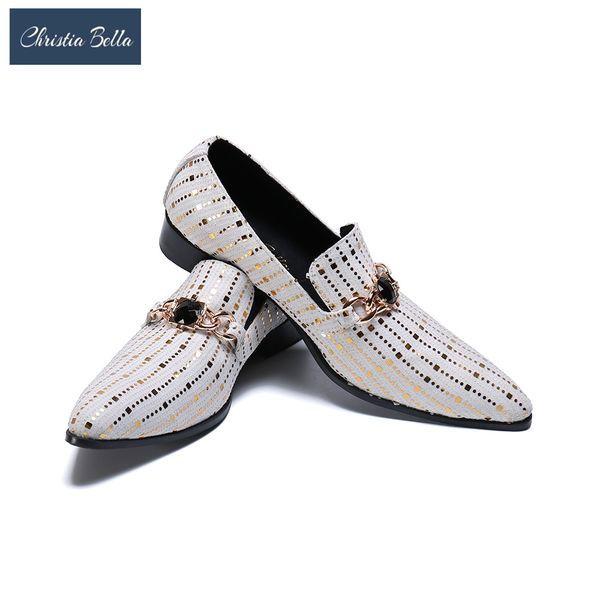 

christia bella fashion comfortable casual loafers white shoes men brand designer sequin leather shoes flats banquet men, Black