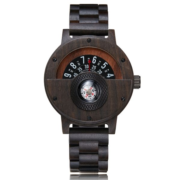

creative mens walnut wood watch male wooden natural full rosewood men wrist watch male uniquecompass turntable wristwatch reloj, Slivery;brown