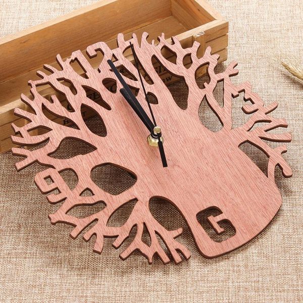 

3d wall clock tree wooden silent clock for home kitchen office
