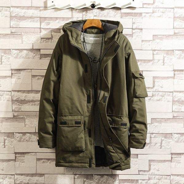 

men's jackets winter solid hooded windproof jacket warm breathable mid-length coat outdoor thickened multi-pocket coat l30926, Black;brown