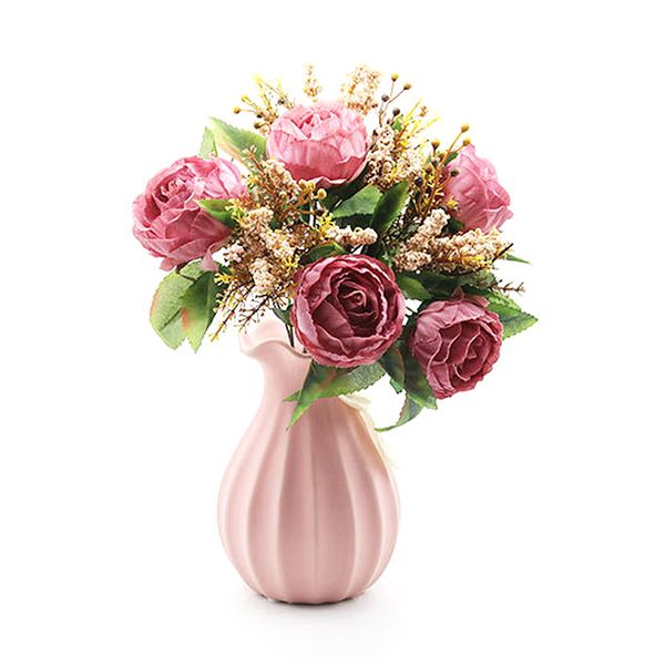 

wedding decoration 5 heads silk artificial flowers bouquet fall vivid peony decorative fake flowers for home party garden supply