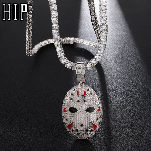 

hip hop iced out bling cubic zirconia jason mask necklaces & pendants for men jewelry with tennis chain, Silver