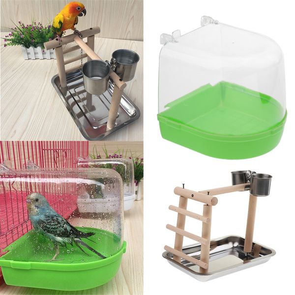 

parrot bird perch w/ feeding cups and birds bathtub toys for small birds