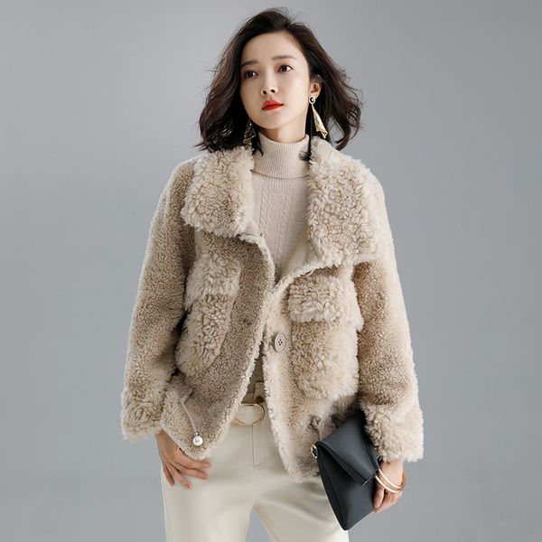 

real fur coat women clothes 2019 sheep shearing wool coat parka real fur winter women leather jacket lmn99032-xsyy2344, Black