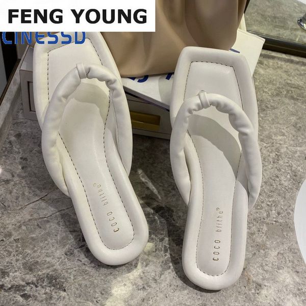 

2020 square toe slippers women peep toe flat slides summer shoe flip flop women embroidery mule massage outsole slipper, Black