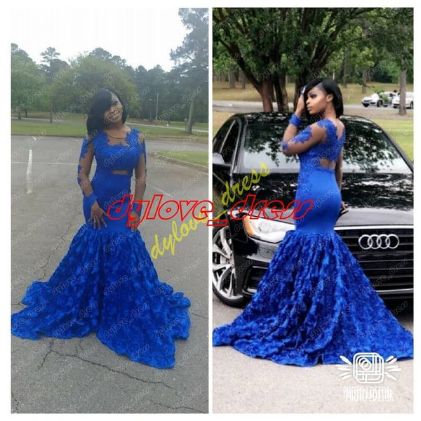 

2019 mermaid evening gowns royal blue formal dress vestidos de fiesta long sleeve arabic black girl african long plus size prom dresses