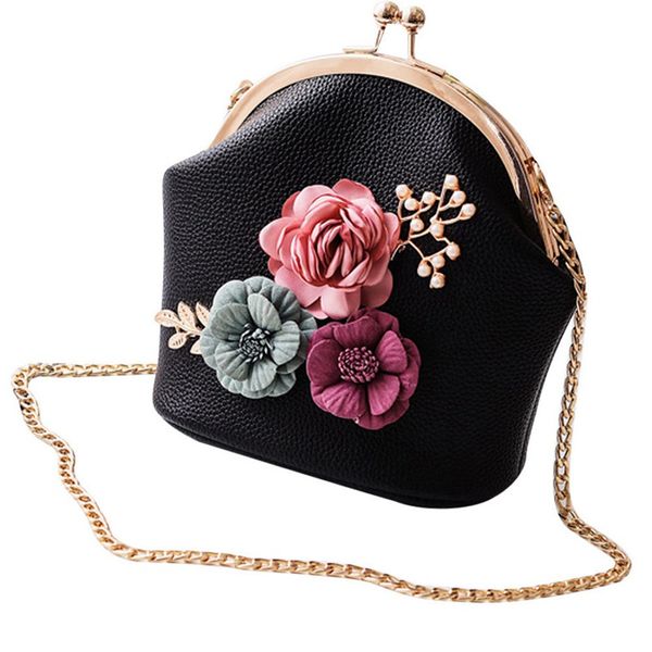 

new-women fashion stereo flowers shoulder bag ladies small vintage tote bag purse chain handbag messenger clutch for gir