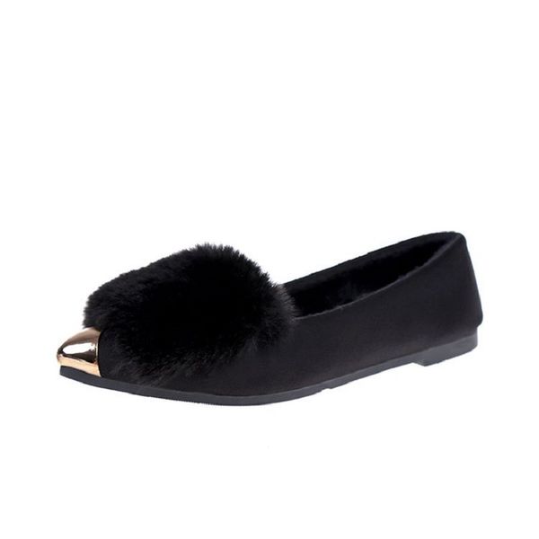 

fashion new autumn winter flock women's shoes pointed toe plush shallow women casual loafers women shoes, Black