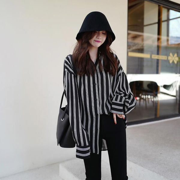 

striped women chiffon blouse plus size winter streetwear turn-down collar casual long sleeve blouse blusas verano mujer 2019, White